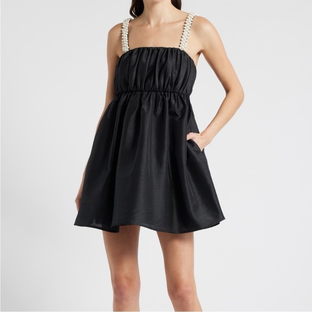 Hutch Faux Pearl Strap Cocktail Babydoll Minidress
